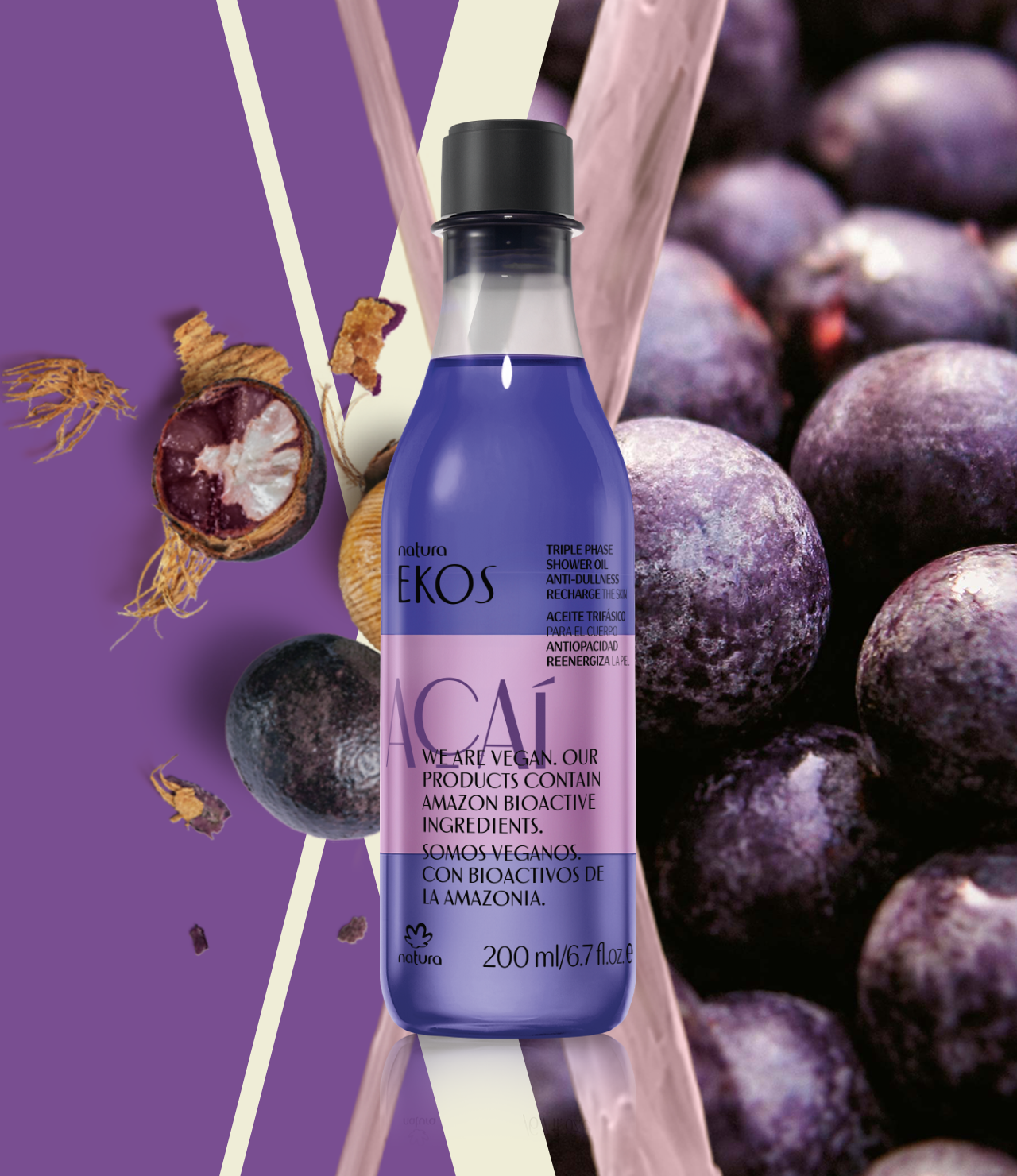 Aceite Trifásico de Açaí Ekos - Desodorante Corporal Antioxidante para una Piel Luminosa